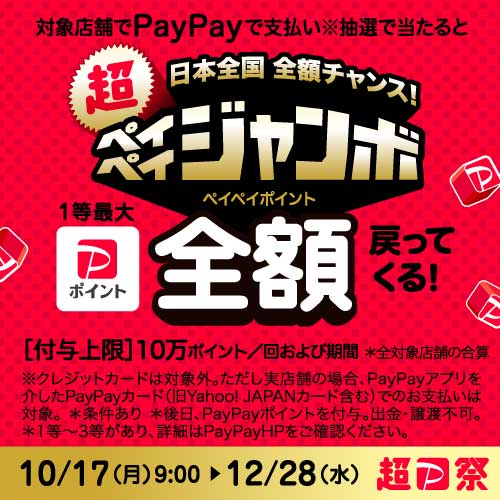 日本全国 全額チャンス！超 PayPay ジャンボ開催中！
